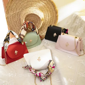 

Spot trend chain bag female 2020 new handbag shoulder bag rose scarf crossbody bag fashion texture foreign small square bag