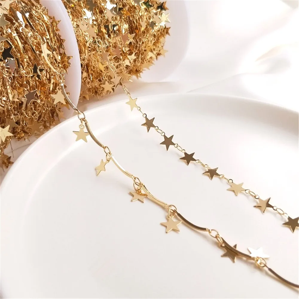 14K Gold Plated Five-pointed star chain Hanging star chain handmade DIY bracelet accessories homemade necklace materials 6pcs gel toe spacer to separate five toes treats overlapping hammer toe corrector diamond shaped foot clip design soft materials