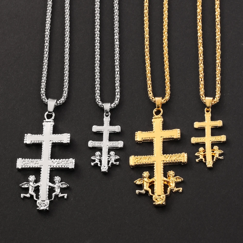 Caravaca collar con colgante de Cruz Gótica para hombre y mujer, Gargantilla con de Ángel cristiano, joyería|Collares colgantes| - AliExpress
