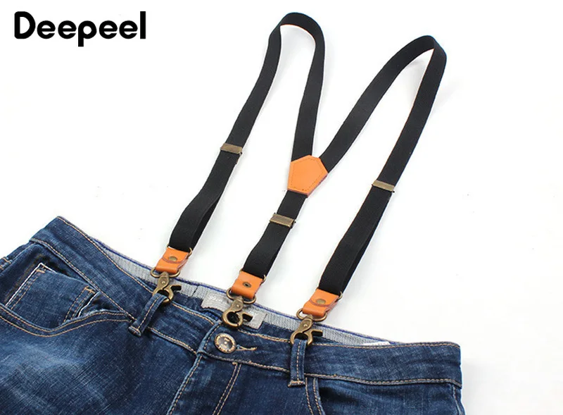 Deepeel 1pc 2*110cm Suit Trousers Shoulder Strap 3 Clips Sanp Buckles Suspenders Retro Hook Jeans Decoration Male Jockstrap