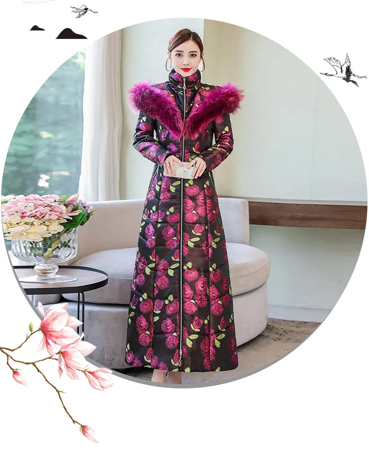 Fs9328@ Зимний стиль модный роскошный плотный пуховик с капюшоном и принтом Одежда с хлопковой подкладкой для похудения с хлопковой подкладкой