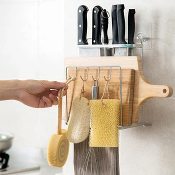 

Knife Block Cutting Board Chopper Holder Drying Rack Kitchen Organizer Counter Display Stand Storage Pot Lid Shelf Adhesive Hook