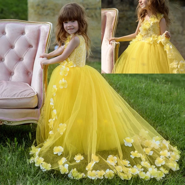 Little Flower Printed Summer Dress For Baby Girl In Yellow Color