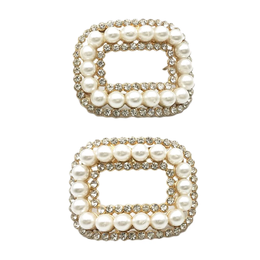 2pcs Rhinestone Pearl Bridal Wedding Shoes Clips Decorative Buckle Crafts