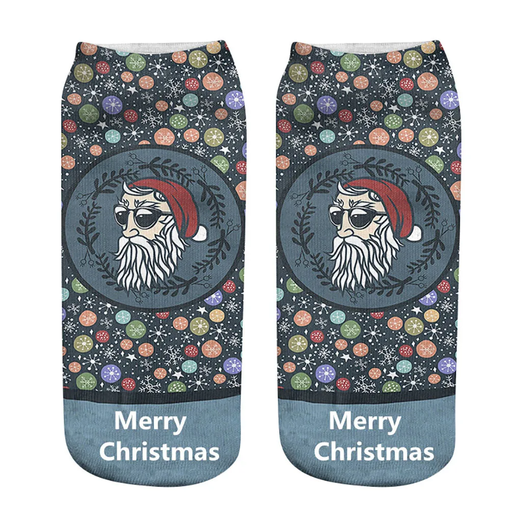 Рождественские носки Модные забавные Женские носочки унисекс с 3D принтом милые короткие носки для мужчин и женщин повседневные короткие носки - Цвет: D