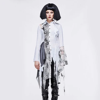 

Devil Fashion Women Gothic Punk Tops Shirt Patchwork See-through Irregular Gothic Shirt Female Stage Perform Costume