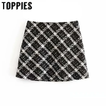 

winter Twill Woolen Mini Skirts vintage lattice a-line skirts womens high waist faldas mujer moda 2019