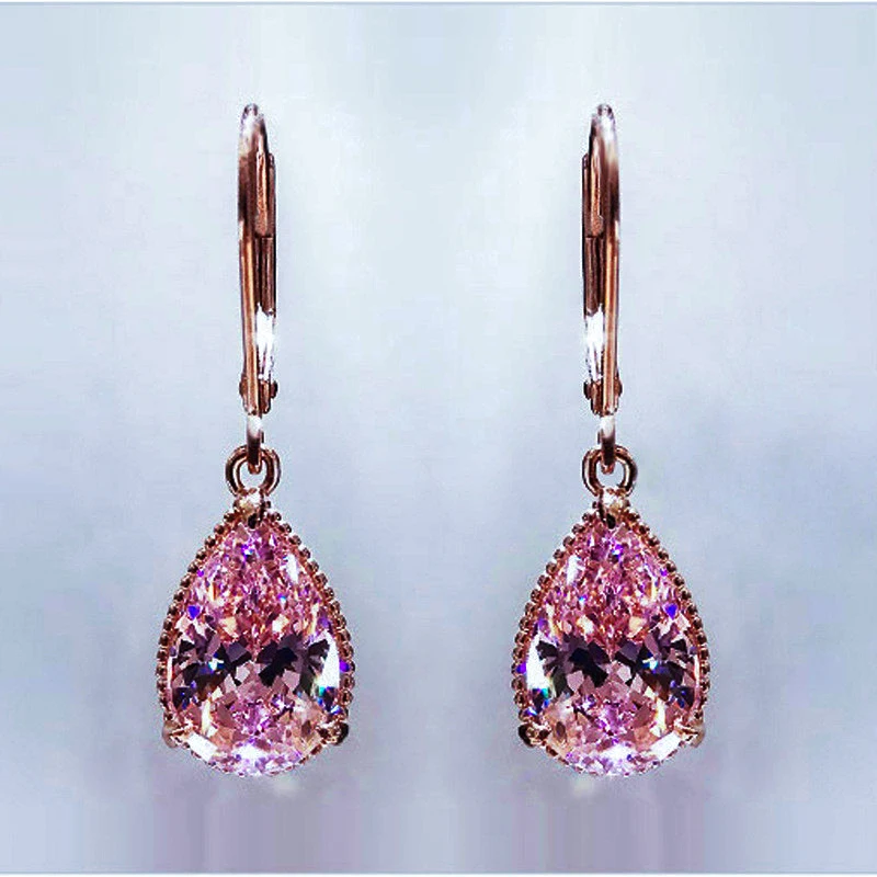 

Luxury Female Pink Zircon Drop Earrings High Quality Rose Gold Color Wedding Earrings Fashion Crystal Double Earrings For Women
