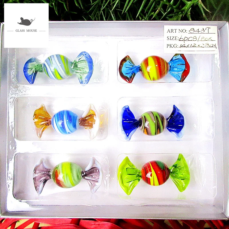 

6Pcs/Set NEW Glass Colorful Vintage Murano Sweets Candy Figurines Crafts Kids Gifts Wedding Christmas Party Decorations Ornament