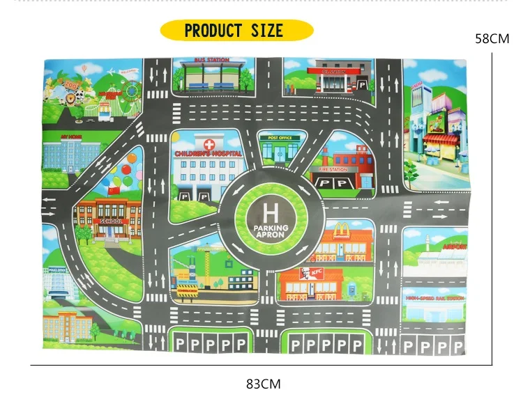 Городской дорожный Автомобильный парк Игровой коврик игрушки для детей детский игровой коврик Водонепроницаемый нетканый Поролоновый Забавный детский коврик AT05 - Цвет: D 83cm