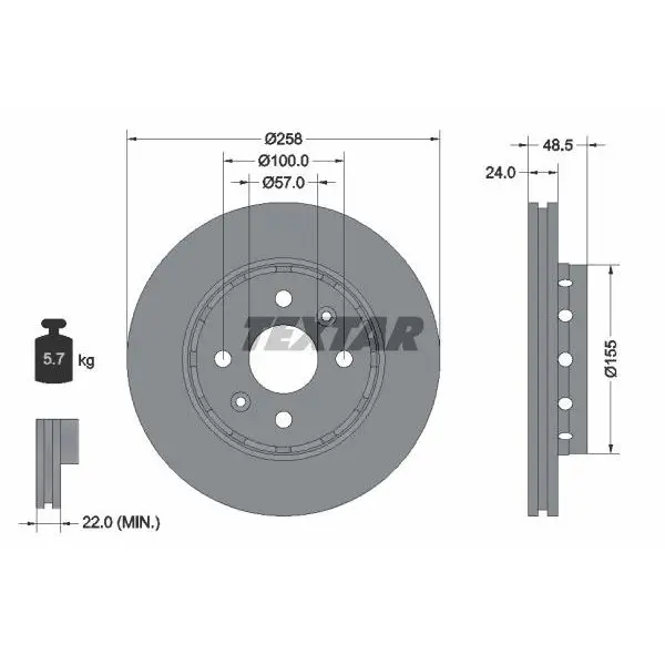 Диск тормозной передний Kia Sephia/Shuma 1.6 01 TEXTAR 92131100