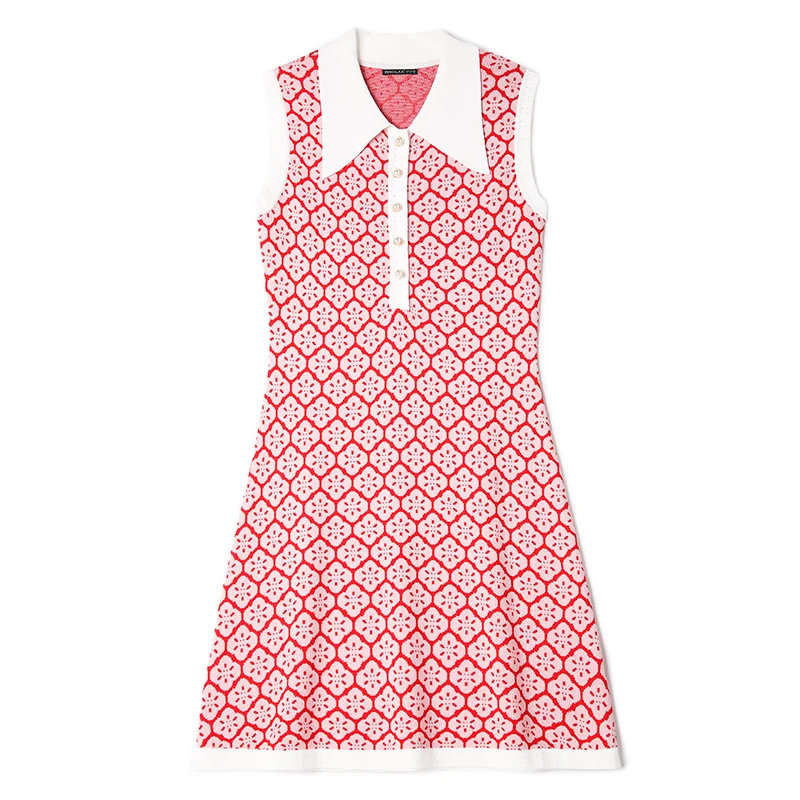 summer wear women's temperament, pointed collar sleeveless dress jacquard knitting cultivate morality SW