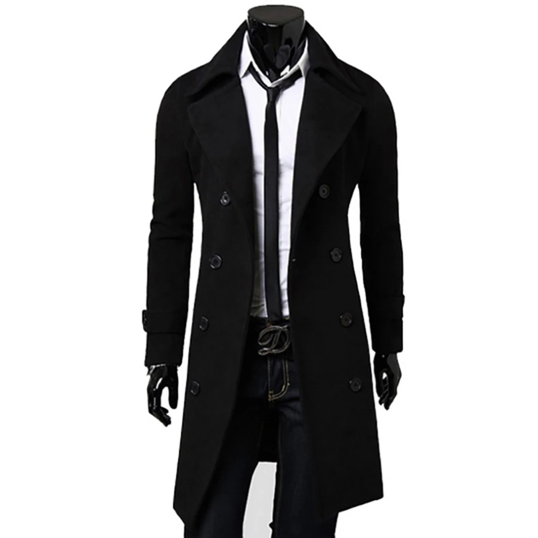 CYSINCOS, мужской классический двубортный плащ, длинное Мужское пальто, Мужская одежда, длинные куртки, пальто в британском стиле - Цвет: black