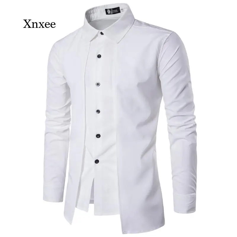 

Fake Two Pieces Shirts New Autumn Men Shirt Unique Design Stylish Mens Dress Shirt Long Sleeve Casual Slim Fit Male Tshirts Tops
