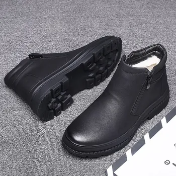 

England style mens leisure warm fur winter boots genuine leather snow shoes wool ankle boot sapatos hombre botas masculinas male