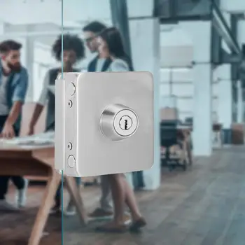 

smart door lock Square Single Glass Door Lock Latch Stainless Iron Office Security Lock No Drilling
