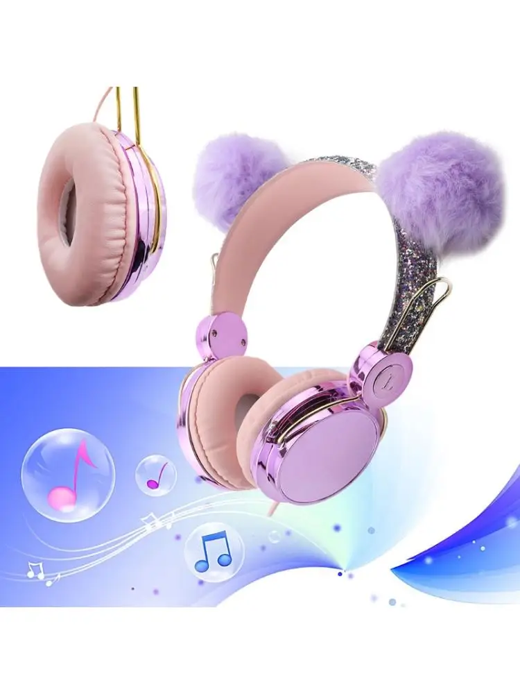 Kids Plush Cat Ears USB 3 5mm Wired Stereo Headset Mobile Computer Universal Hea AXYF