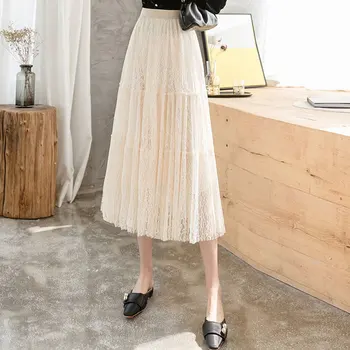 

2020 spring new lace skirt women high waist big swing fairy skirts female A-Line long skirt women