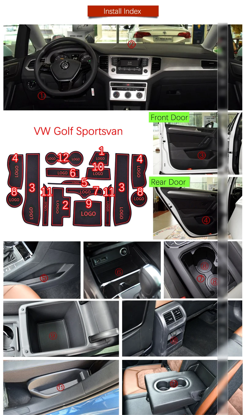 Противоскользящий коврик для Volkswagen Golf SV Sportsvan аксессуары ворота слот подставка анти-Грязная дверь паз коврик