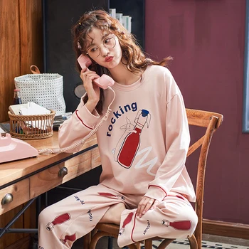 

Long Sleeve Pajama Sets For Women Cactus Printed Cotton Pajamas Suit Female Soft Breathable Nightwear Lingerie Casual Homewear