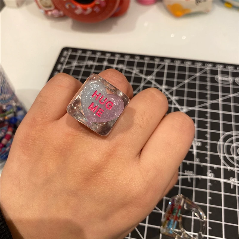 Finger ring Jewelry accessories Korean Heart Love Letters Resin Rings For Women Egirl Party Harajuku Y2K EMO Jewelry Gifts Accessories