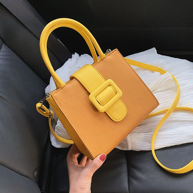 

Fashion Contrast Women's Handbag Simple Pu Large Capacity Shoulder Messenger Bags Designer Top-handle Square Lady Crossbody Bags