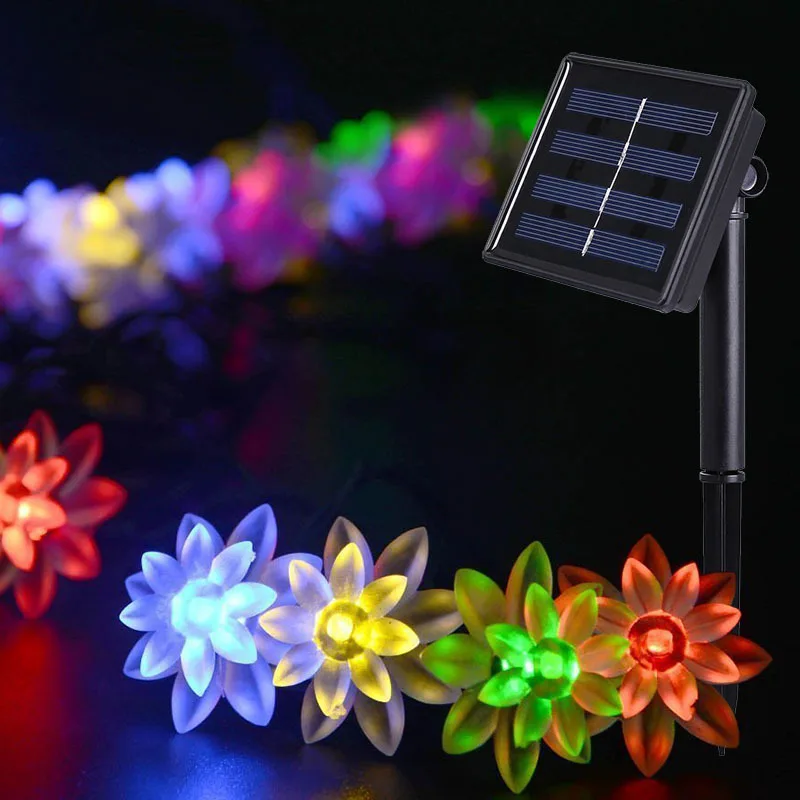 

Solar Outdoor Garden Landscape Lamp Lotus Lighting Chain 50LED Holiday Wedding Courtyard Decoration Energy Saving Colorful Light