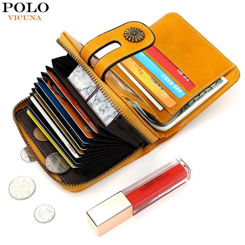 

VICUNA POLO High Quality Capacity Small Leather Card Holder Wallet For Women Fashion Ladies Leather Wallet portafoglio donna