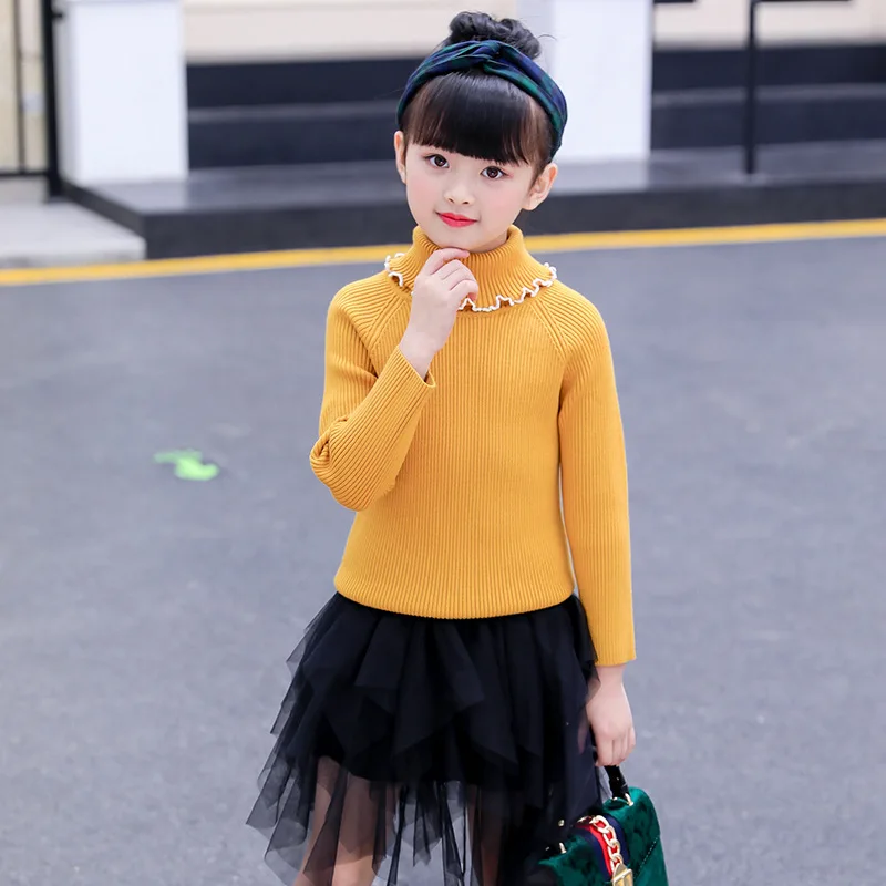 

Girls Knitwear Autumn&Winter Baby Girls Sweater Solid Color Turtleneck Knitted Pullover Warm Kids Tops Children Cardigan