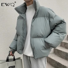EWQ/ Осень Зима Новая мужская хлопковая одежда сплошной цвет короткий стиль стоячий воротник хлопковое стеганое корейское пальто большого размера 9Y239