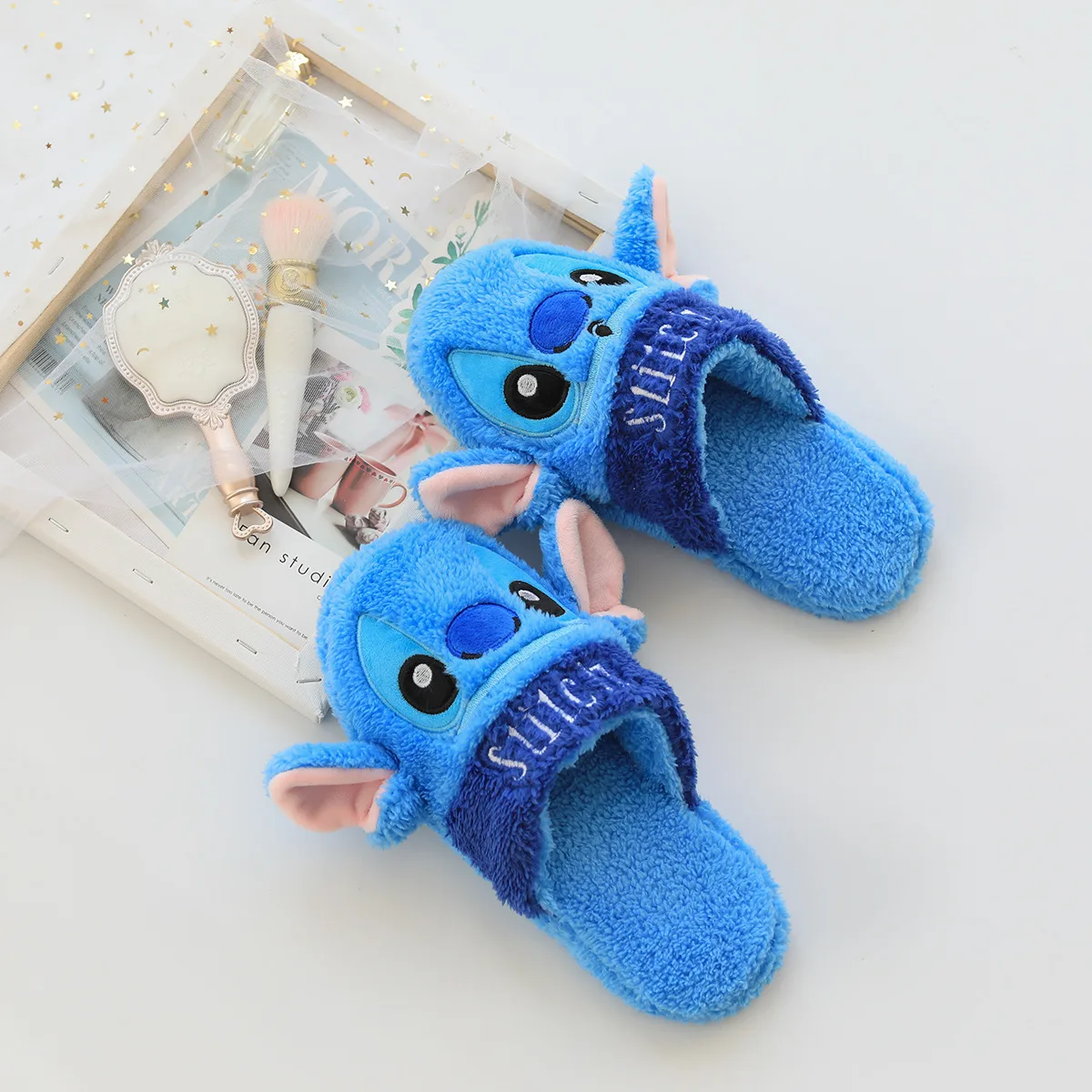 STITCH Милый мультяшный Стич, Микки Маус, плюшевая домашняя теплая зимняя обувь для взрослых, милые кавайные плюшевые игрушки для девочек, рождественский подарок - Цвет: STITCH