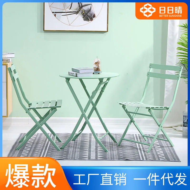 

Outdoor folding tables and chairs garden macaroni balcony courtyard three piece tea table simple leisure iron tables and chairs