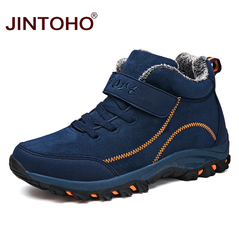 JINTOHO/зимняя обувь унисекс; модные зимние кроссовки; кожаные мужские Ботильоны; теплые зимние ботинки; Повседневная зимняя обувь; зимняя обувь - Цвет: blue
