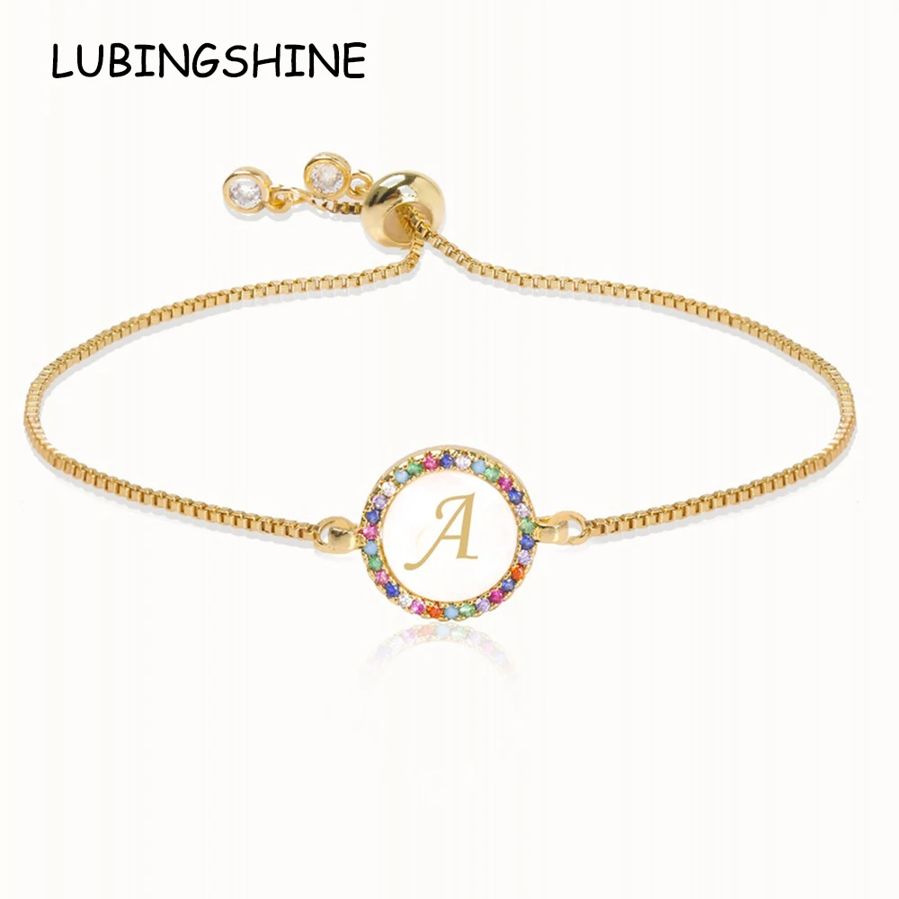 Роскошная инкрустация AAA, мульти циркониевая оболочка, 26 букв, амулеты, браслет для женщин, начальный алфавит, регулируемая цепочка, браслет, ювелирное изделие, подарок