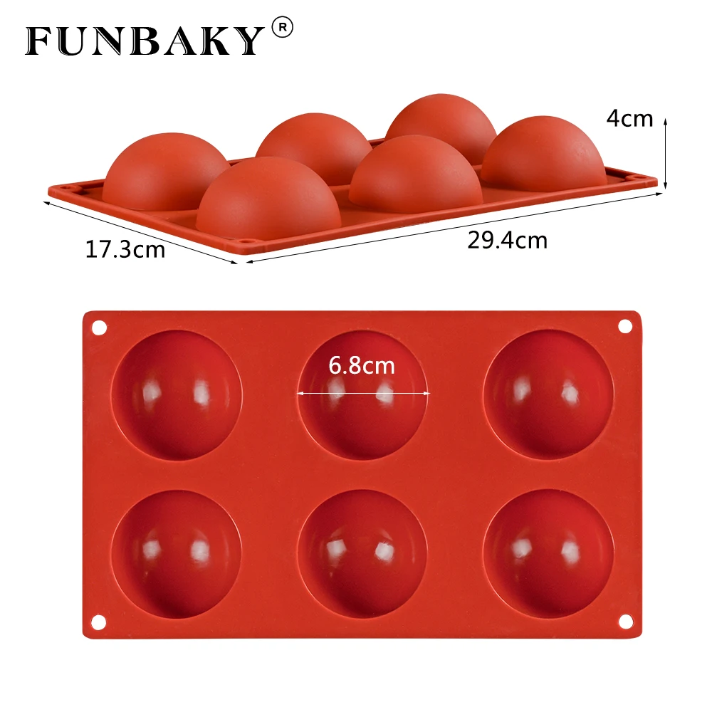 FUNBAKY 6 силиконовые полости круглая форма для выпечки формы на пористой подошве 3D украшения инструменты для выпечки формы для Мусса