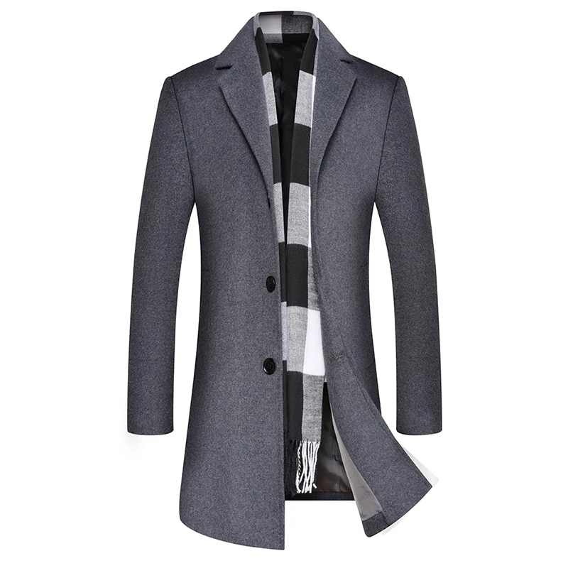 Осеннее мужское пальто, шерстяная куртка, однотонное однобортное модное пальто, мужское приталенное пальто с отложным воротником, шерстяное пальто - Цвет: Gray