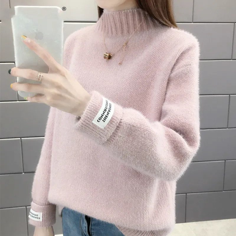 

Cute Pink Winter Turtleneck Sweater Women Thicken Warm Long Sleeve Knitted Pullover Sweater Female Jumper Women Lady