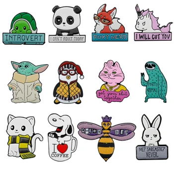 

Introvert Green Turtle Pizza Tortoise Pins Funny Party Animal Sloth Panda Fox Rabbit Bee Cat Dog Lapel Pin Brooches for Women Me