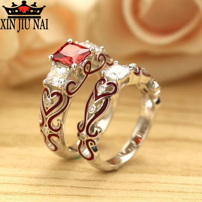 925 anillos серебро 2 шт помолвка пара женщин Цвет Кристалл Циркон Сердце модное