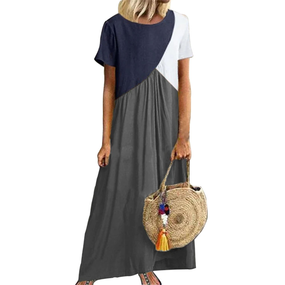 Dark Gray LASPERAL, новинка, женское платье с круглым вырезом, Vestidos, летнее, больше размера, d размера плюс, 5XL, лоскутное изделие, цветные платья, повседневные, подарок, женская повседневная одежда - Цвет: Dark Gray