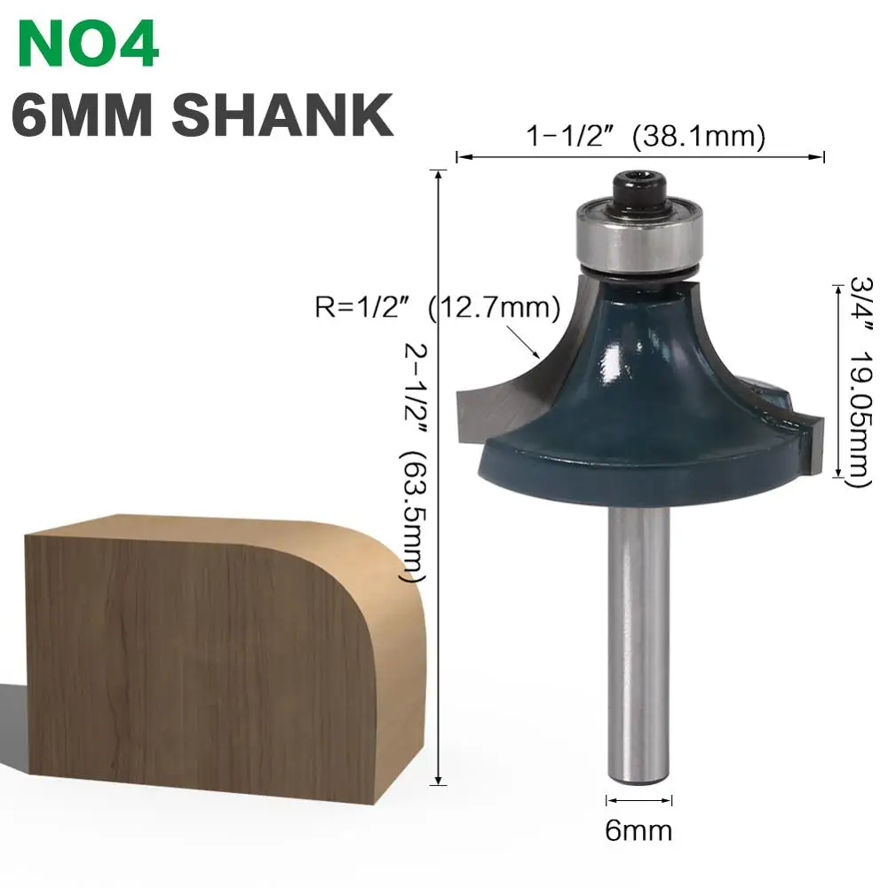 NO4 6mm shank 1 шт. 6 мм хвостовик 1/" хвостовик R1/2" угловой круглый над ФРЕЗОЙ с bearingфрезерный резак для дерева по дереву вольфрам карбид - Длина режущей кромки: NO4 6mm shank