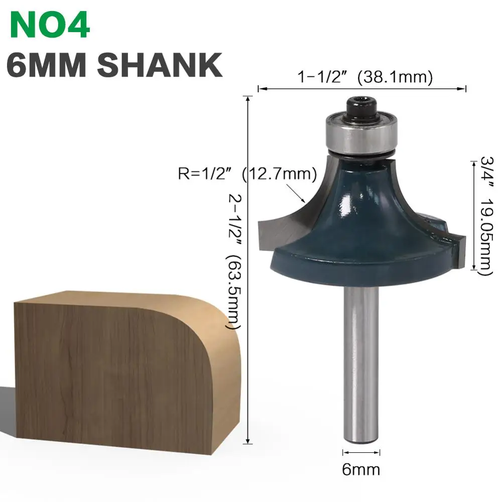 1 шт. 6 мм хвостовик 1/" хвостовик R1/2" угловой круглый над ФРЕЗОЙ с bearingфрезерный резак для дерева по дереву вольфрам карбид - Длина режущей кромки: NO4 6mm shank