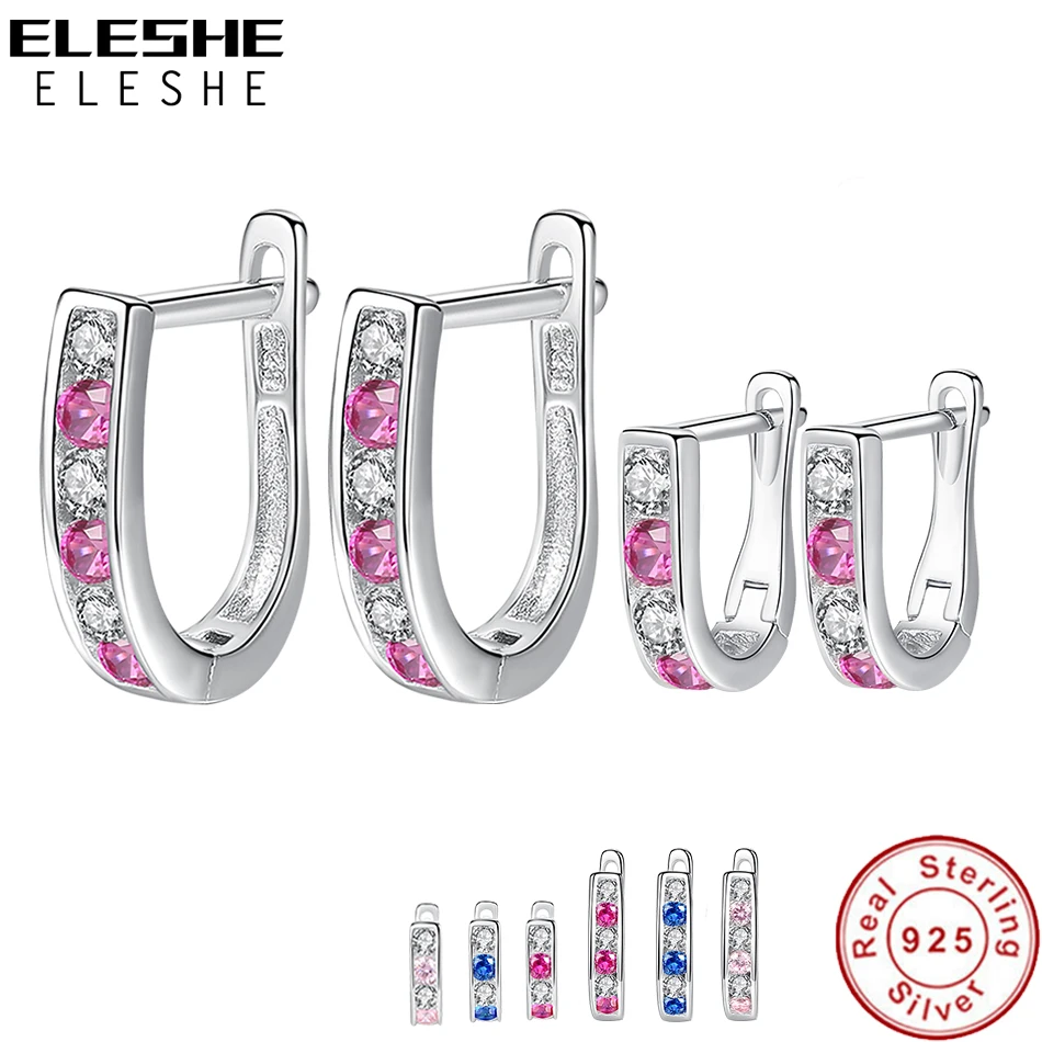 Женские серьги кольца ELESHE из 100% серебра 925 пробы 4 цвета с фианитом ювелирные