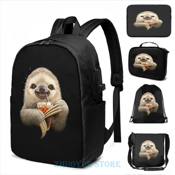 

Funny Graphic print SLOTH & SOFT DRINK USB Charge Backpack men School bags Women bag Travel laptop bag
