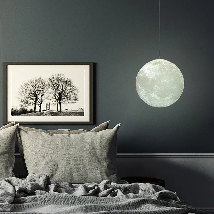 H402de4f8661e4f5e98eb3d029803e38ds 3D Print Moon Pendant Lights Novelty Creative Atmosphere Light 7W AC110-220V Moon Hanging Lamp For Bedroom Home Decoration