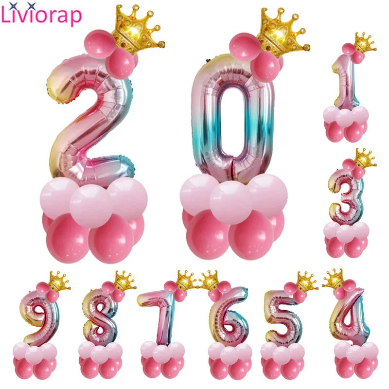 Liviorap 13Pcs/set Birthday Balloons Rainbow Number 1st 2nd Party Decorations Happy Balloon Supplies | Дом и сад