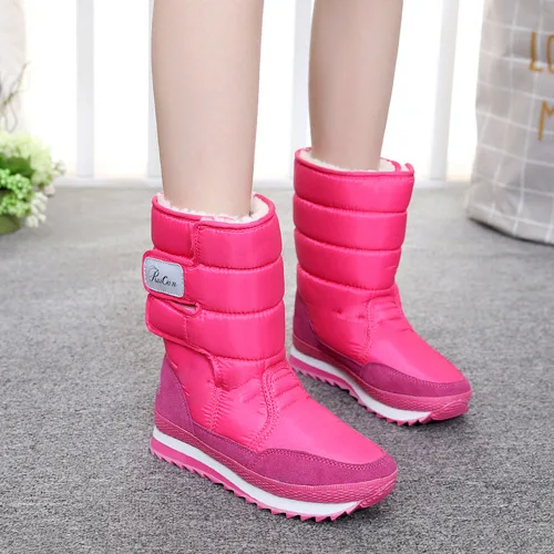 Rose red Однотонная зимняя обувь на липучке; женские ботинки; коллекция года; теплые зимние женские ботинки на меху; женская обувь для бега; женские кроссовки на платформе - Цвет: Rose red