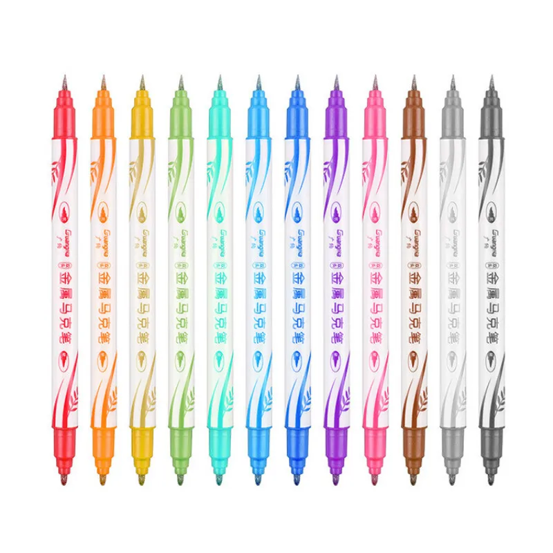 

Double-headed Soft and Hard Metal Pen 12 Color Set DIY Black Card Smudge Decorative Water-colored Pearl Mark Pen Highlighter