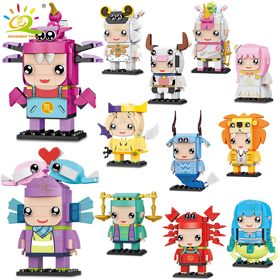 HUIQIBAO Twelve Constellations Mythology Building Blocks Traditional Astrology Figures Aries Gemini Cancer Bricks Children Toys