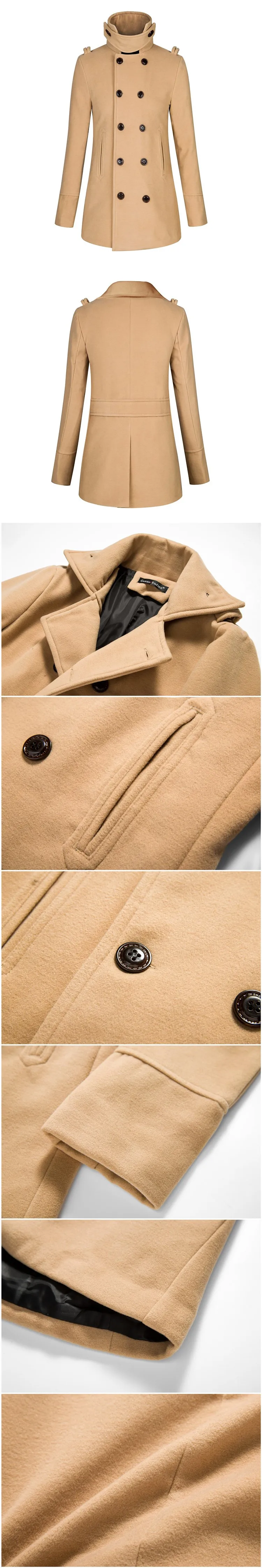 Winter Jacket Men Trench Coat Long Fit Trench Coat Turtleneck Overcoat Woolen Coats Men's Pure Color Casual Fashion Jackets